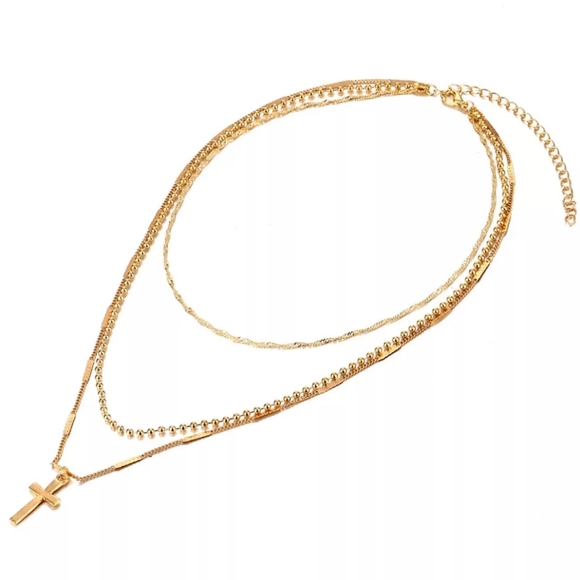 Goldtone Layered Cross Necklace - Picture 6 of 8